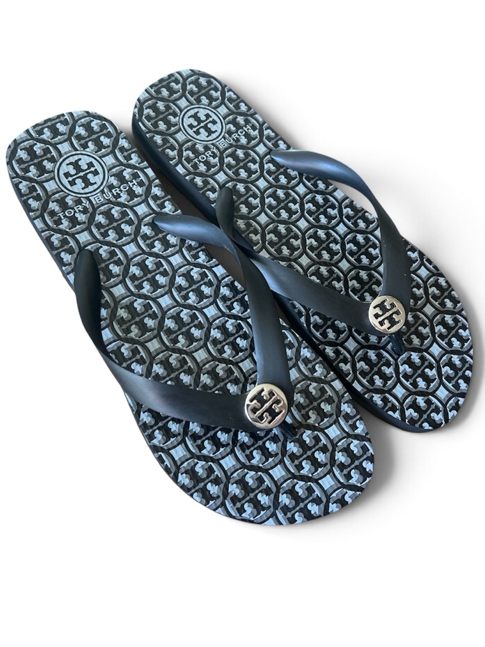 Tory Burch NEW Black White Rubber Flip Flops Sandals size 8